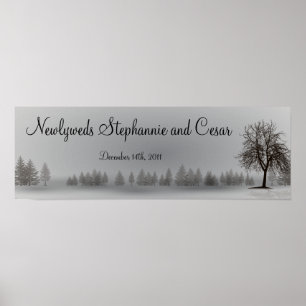 22.5"x7.5" Personalized Banner Gray Winter Trees Poster