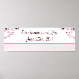 22.5"x7.5" Personalized Banner Pink Cherry Blossom Poster