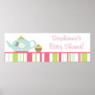 22.5"x7.5" Personalized Banner Tea Party Pink Poster