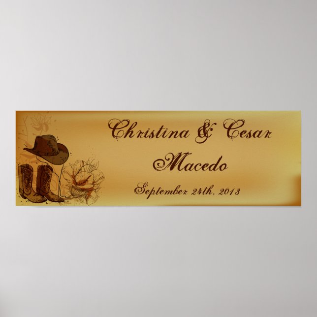 22.5"x7.5" Personalized Western Cowgirl Hat/Boots Poster (Front)