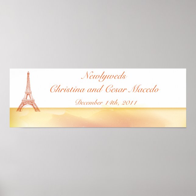 22.5"x 7.5" Personalised Banner Paris Peach Poster (Front)