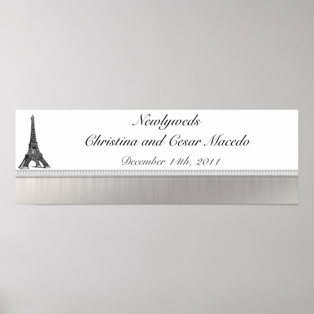 22.5"x 7.5" Personalized Banner Black Eiffel Tower Poster (Front)