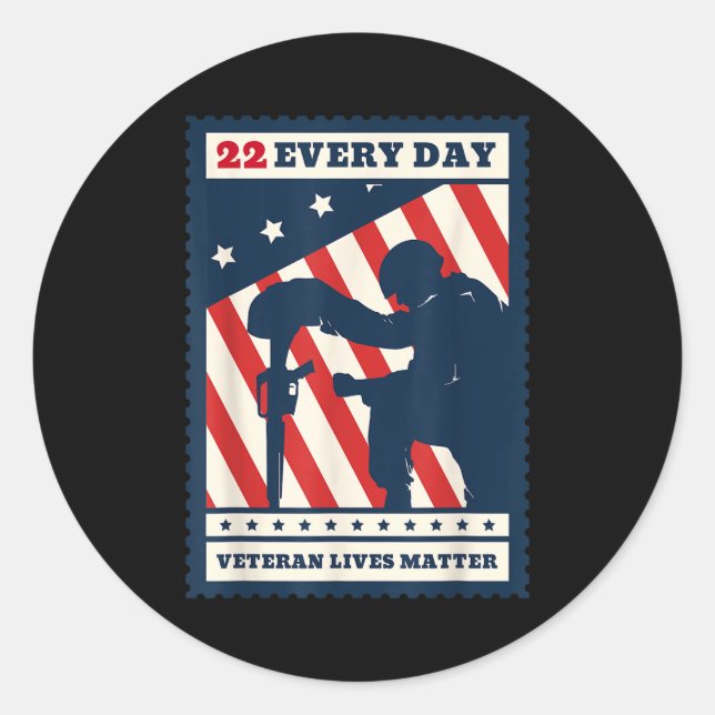 22 Every Day Veteran Lives Veteran Suicide Awarene Classic Round Sticker (Front)