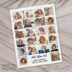 22 Photo Collage - White with Text Fleece Blanket