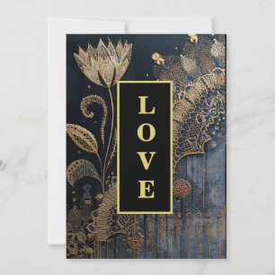 *~ 22 RSVP AR26 QR Gold Lace LOVE Vintage Wedding Invitation