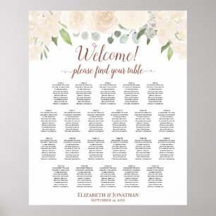 22 Table Blush Peach Floral Wedding Seating Chart