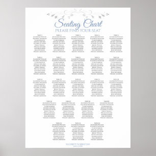 22 Table Elegant Blue & Gray Wedding Seating Chart