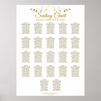 22 Table Elegant Gold Wedding Seating Chart