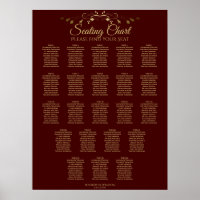 22 Table Gold & Auburn Brown Wedding Seating Chart