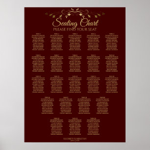 22 Table Gold & Burgundy Wedding Seating Chart