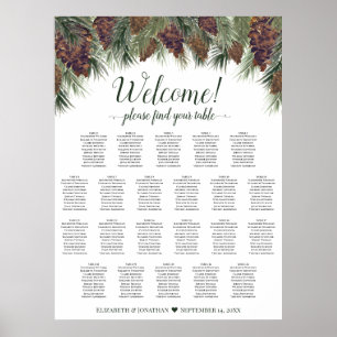 22 Table Rustic Watercolor Pinecones Seating Chart