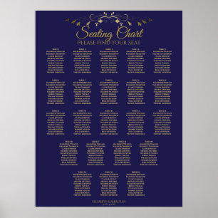 22 Table Simple Gold & Navy Wedding Seating Chart