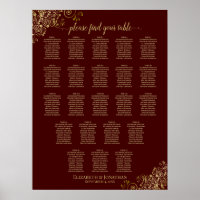 22 Table Wedding Seating Chart Auburn & Gold Lace