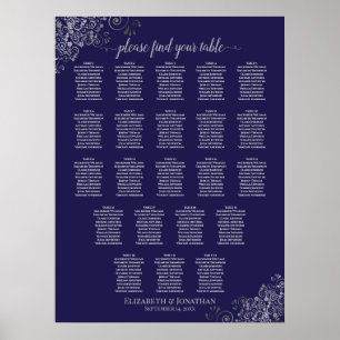 22 Table Wedding Seating Chart Navy Blue & Gray