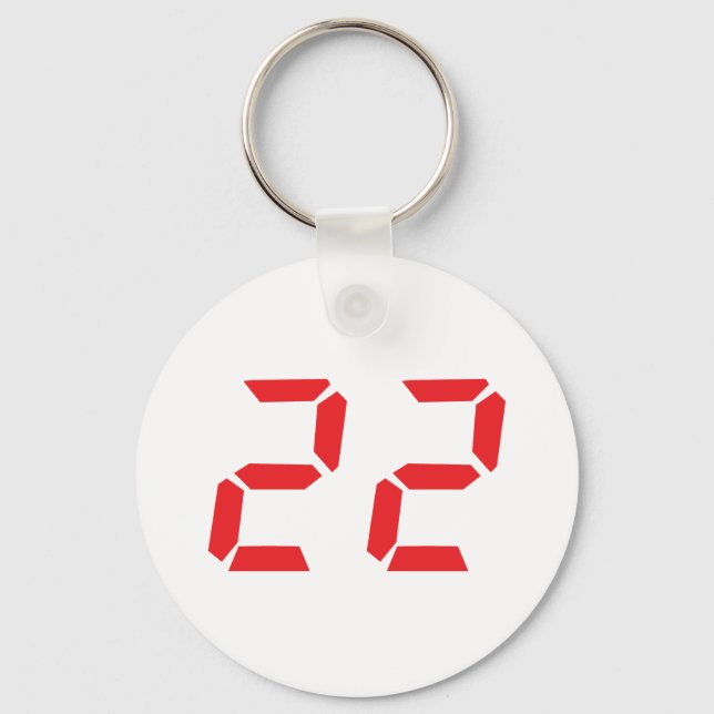 22 twenty-two red alarm clock digital number key ring (Front)