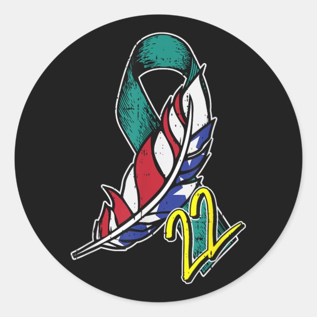 22 Veteran Ptsd Suicide Awareness Us Feather Patri Classic Round Sticker (Front)