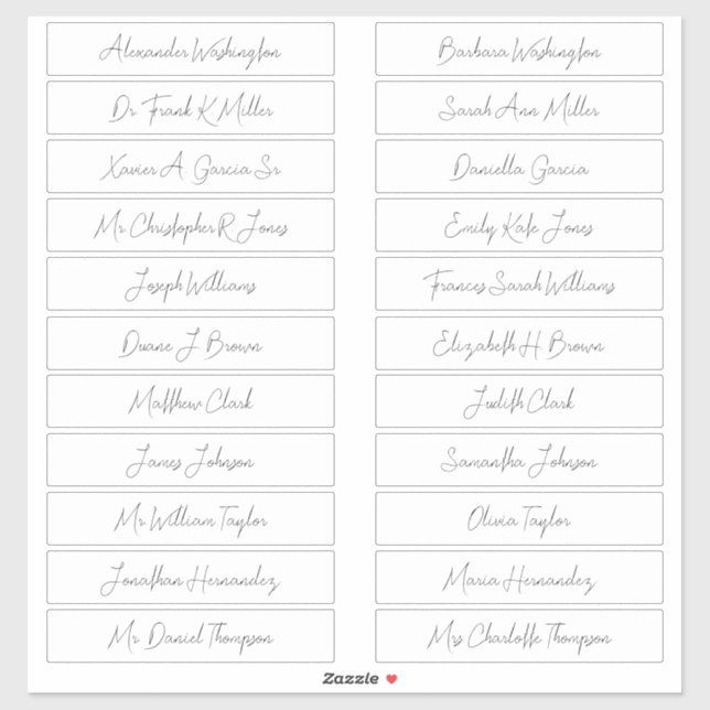 22 Wedding Guest Names Elegant Handwritten Script (Sheet)