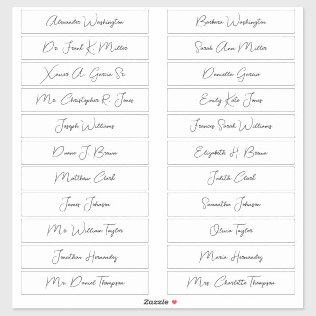 22 Wedding Guest Names Elegant Monoline Script (Sheet)