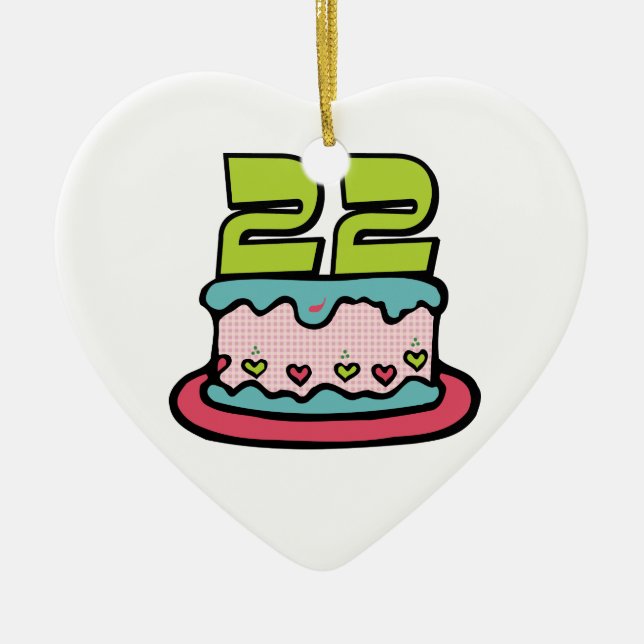 22 Year Old Birthday Cake Ceramic Tree Decoration (Front)