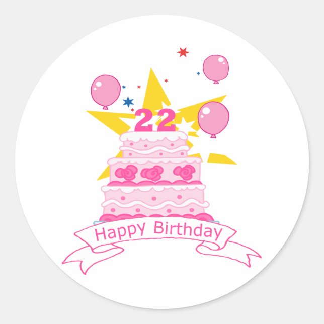 22 Year Old Birthday Cake Classic Round Sticker (Front)