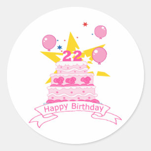 22 Year Old Birthday Cake Classic Round Sticker