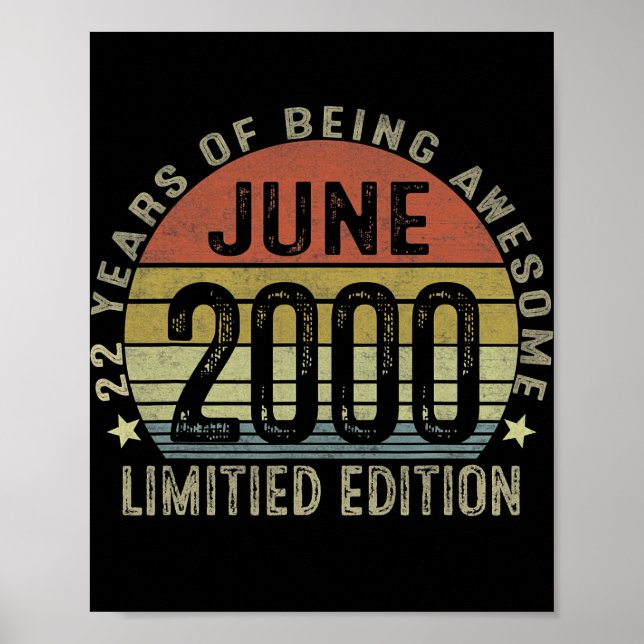 22 Year Old Gifts June 2000 Limited Edition 22th Poster (Front)