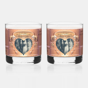 22nd/7th Copper(Color) Anniversary Drinkware Set W Whiskey Glass