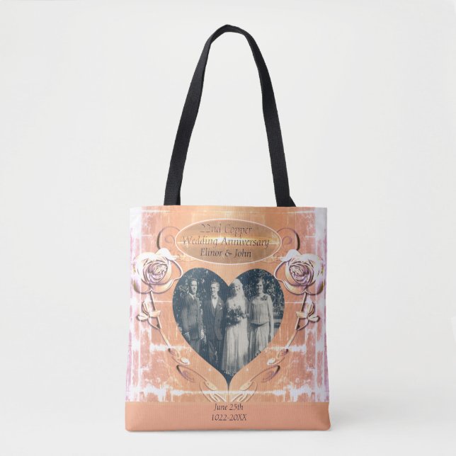 22nd/7th Copper Wedding Rose Photo Tote (Front)
