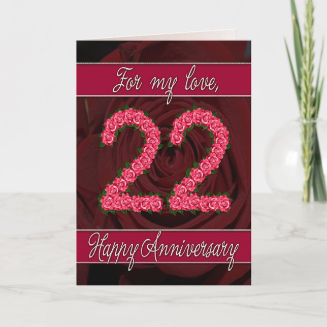 22nd anniversary card with roses and leaves (Front)