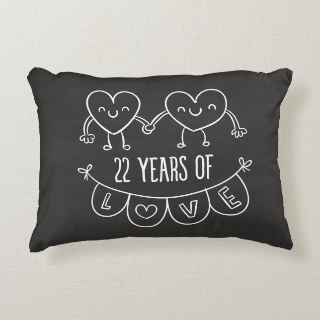 22nd Anniversary Gift Chalk Hearts Decorative Cushion (Front)