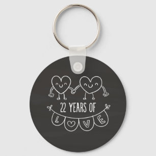 22nd Anniversary Gift Chalk Hearts Key Ring