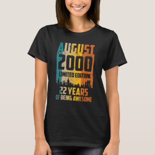22nd Birthday 22 Years Awesome Since August 2000 V T-Shirt