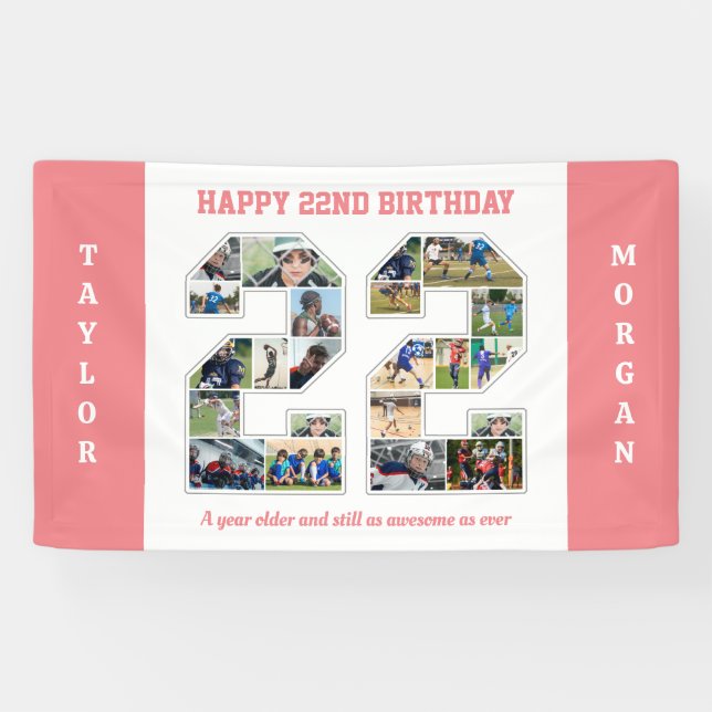 22nd Birthday Anniversary Number 22 Photo Collage Banner (Horizontal)