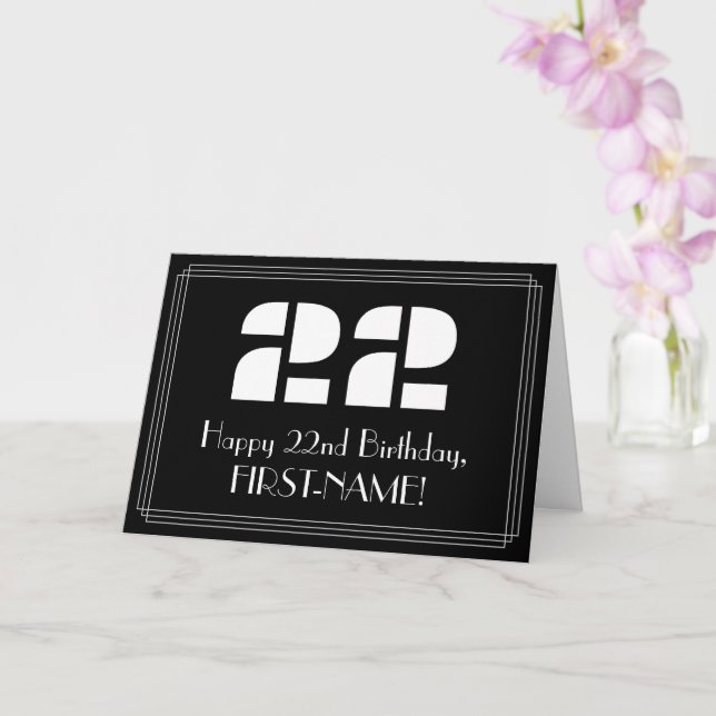 22nd Birthday: Art Deco Inspired Look "22" & Name Card (Orchid)