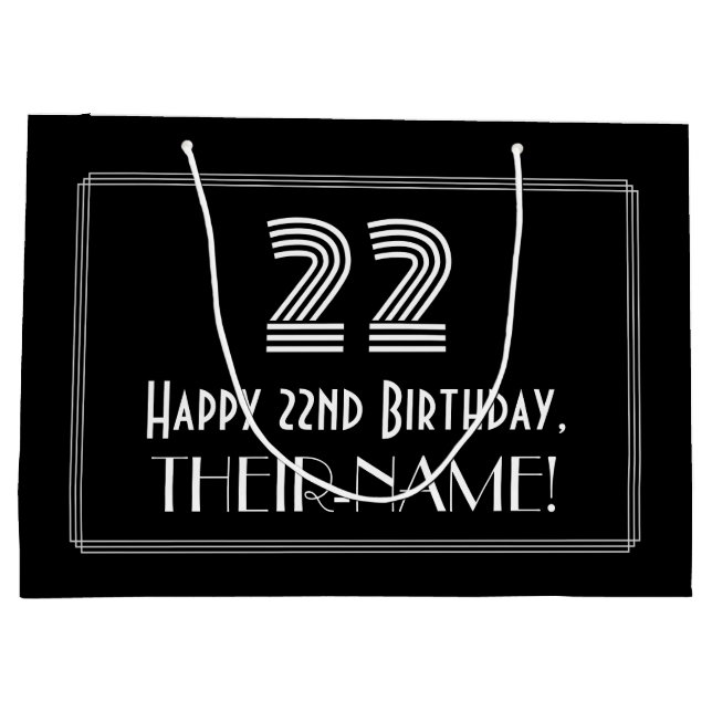 22nd Birthday — Art Deco Inspired Look "22" & Name Large Gift Bag (Back)