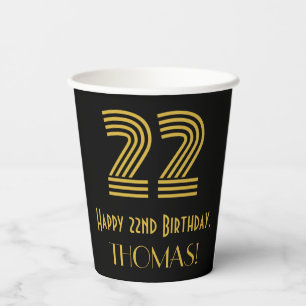 22nd Birthday: Art Deco Inspired Look “22” & Name Paper Cups