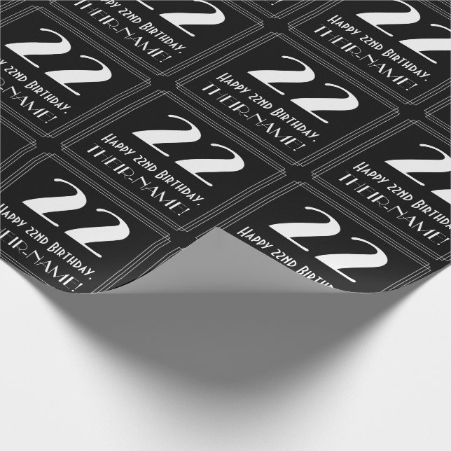 22nd Birthday - Art Deco Inspired Look "22", Name Wrapping Paper (Corner)