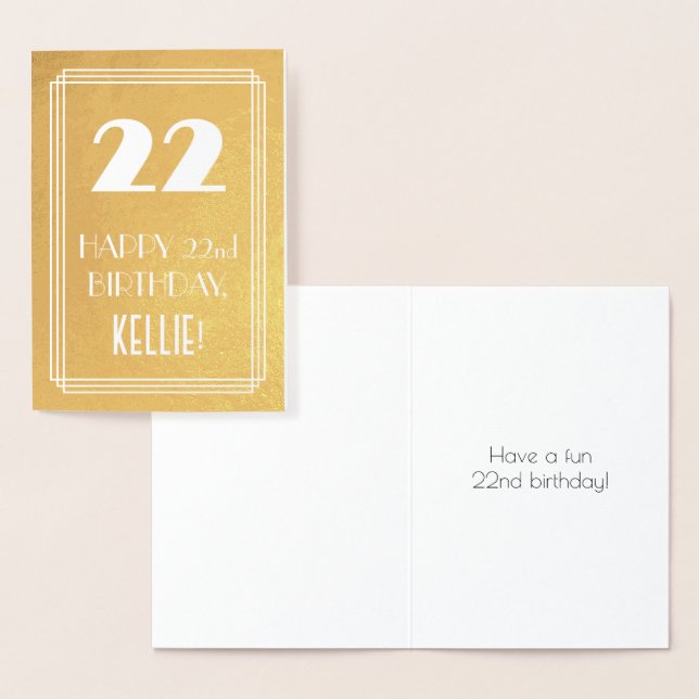 22nd Birthday ~ Art Deco Style "22" & Custom Name Foil Card (Display)