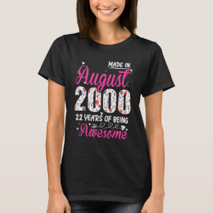 22nd Birthday Awesome Since August 2000 Floral T-Shirt