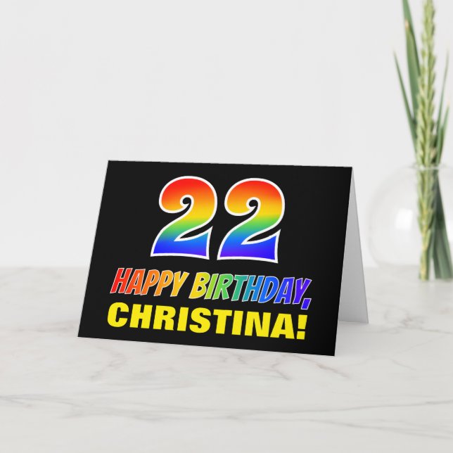 22nd Birthday: Bold, Fun, Simple, Rainbow 22 Card (Front)
