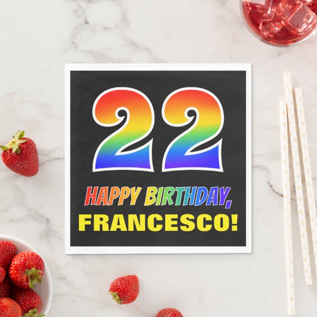 22nd Birthday: Bold, Fun, Simple, Rainbow 22 Napkin (Insitu)