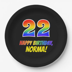 22nd Birthday: Bold, Fun, Simple, Rainbow 22 Paper Plate