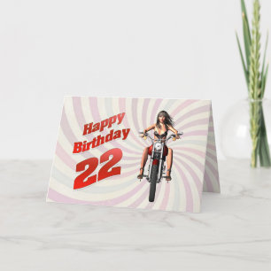 22nd Birthday card with a motorbike girl