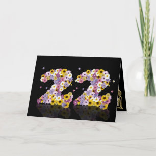 22nd birthday card with flowery letters