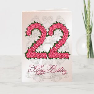 22nd birthday card with roses and leaves