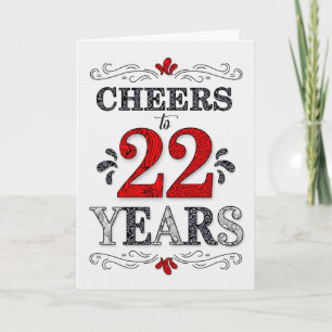 22nd Birthday Cheers in Red White Black Pattern Card
