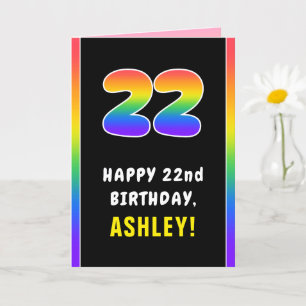 22nd Birthday: Colourful Rainbow # 22, Custom Name Card