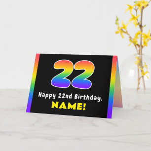 22nd Birthday: Colourful Rainbow # 22, Custom Name Card