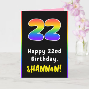 22nd Birthday: Colourful Rainbow # 22, Custom Name Card