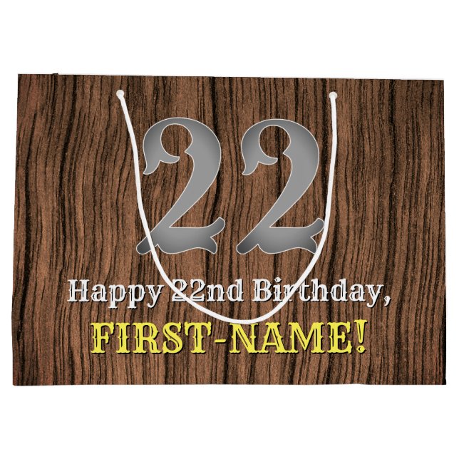 22nd Birthday: Country Western Inspired Look, Name Large Gift Bag (Back)